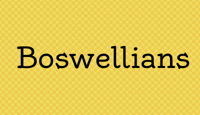Banner reading Boswellians on a yellow-patterned background